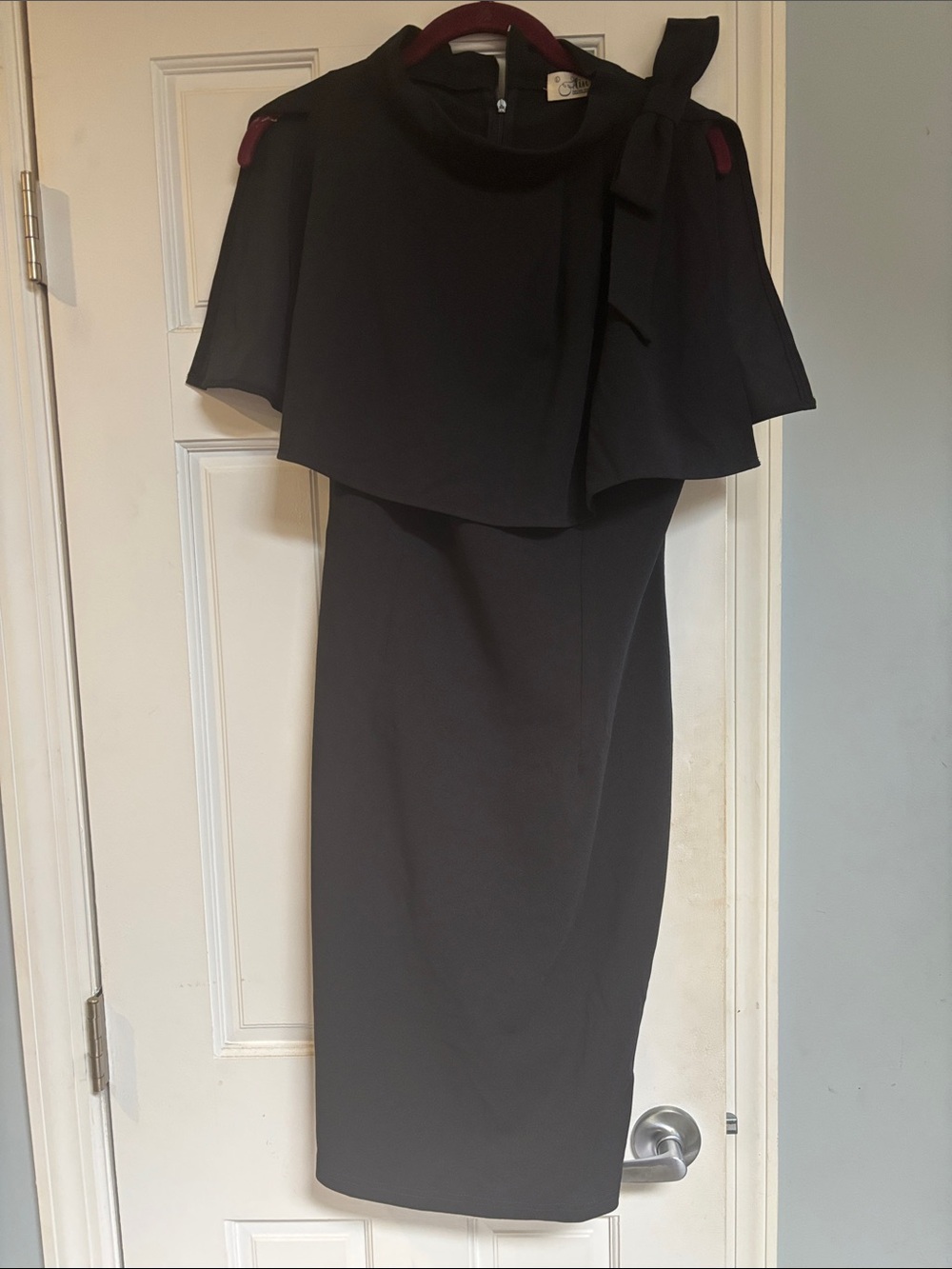 Elegant Black Cape-Overlay Midi Dress